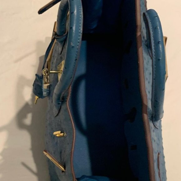 House of Hello Blue Ostrich Mini 20 CM Bag Lock & Key Handbag - Picture 6 of 12